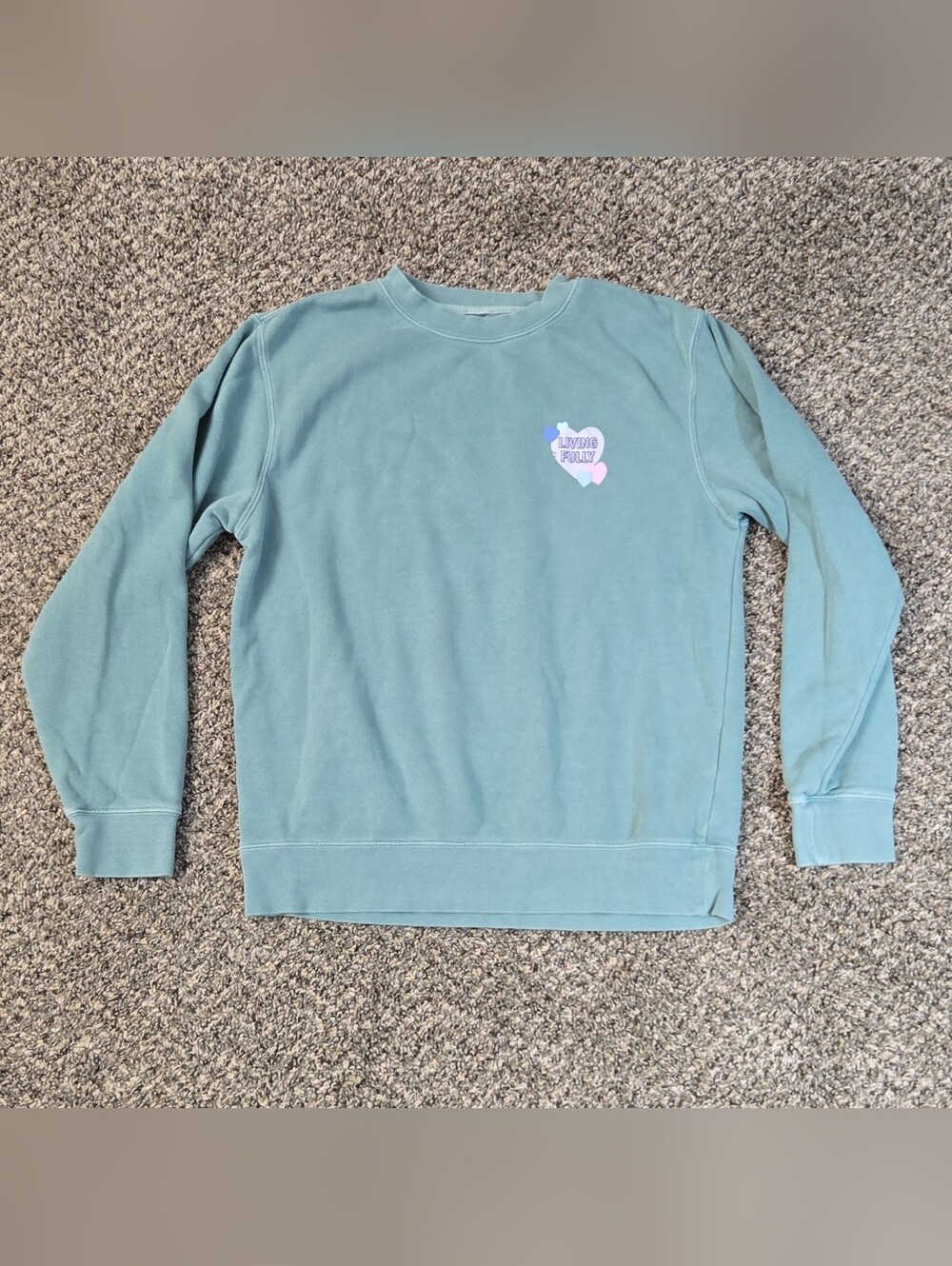 Live Fully Light Teal Crewneck Sweatshirt with Hearts